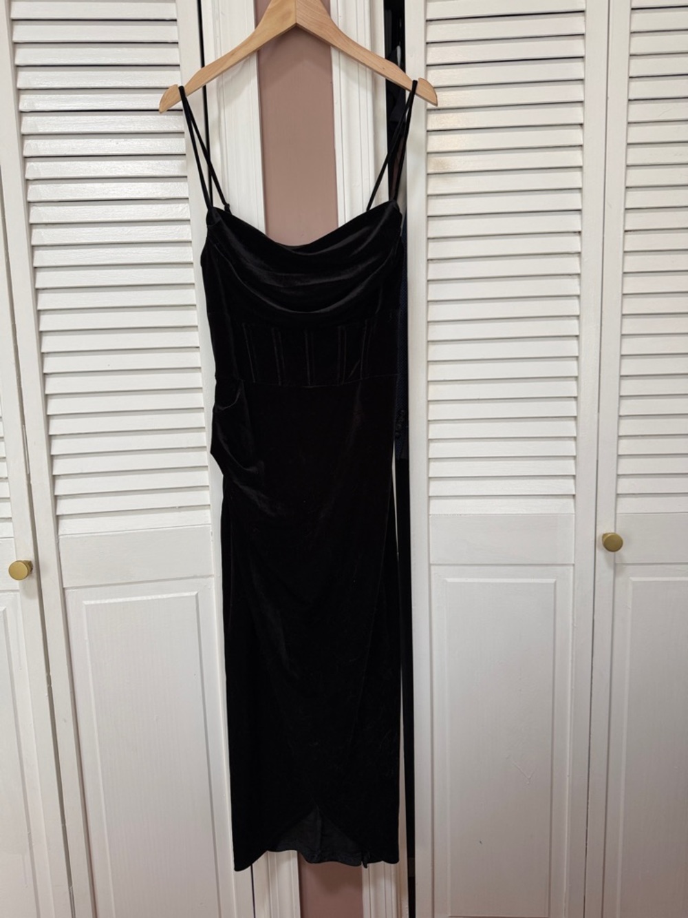 Black Velvet Cowl Neck Slip Dress with boning corset